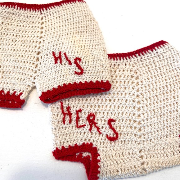 1950's Potholders - His & Hers - Handmade Crochet - Picture 1 of 7